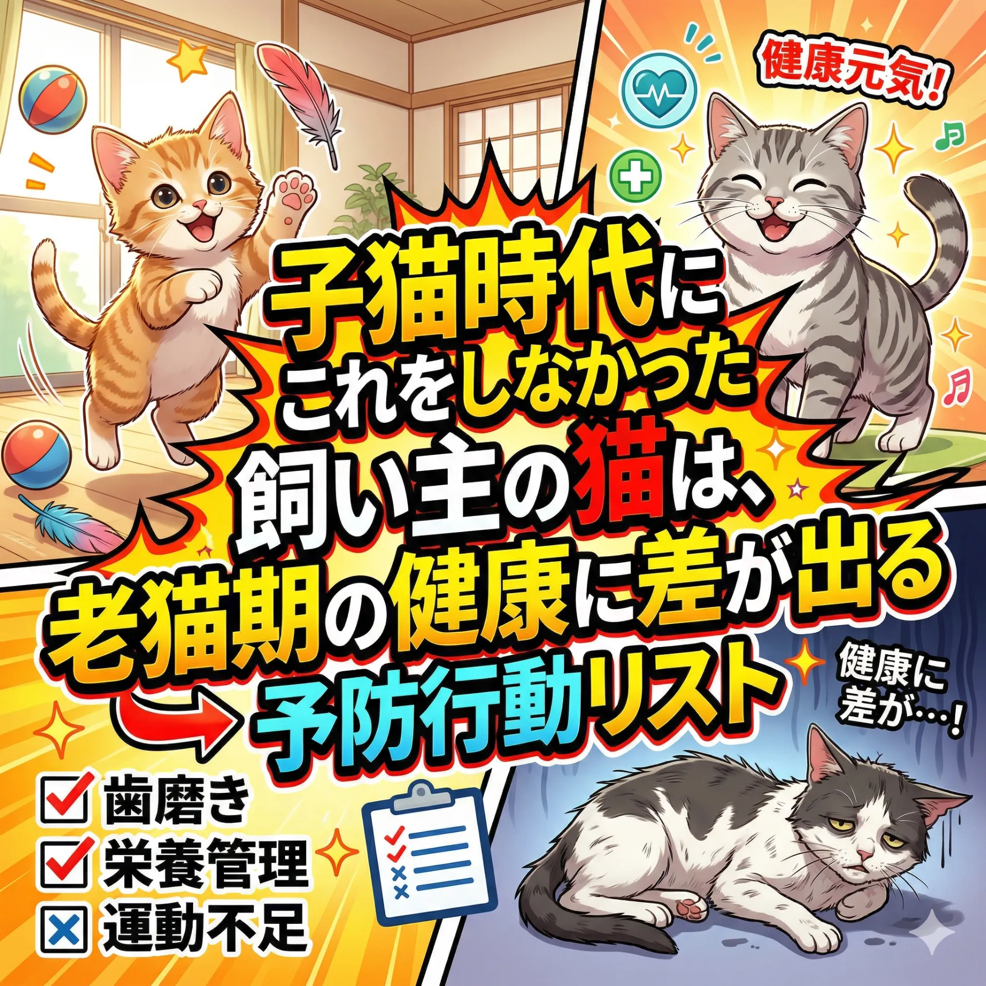 子猫時代にこれをしなかった飼い主の猫は、老猫期の健康に差が出る|予防行動リスト