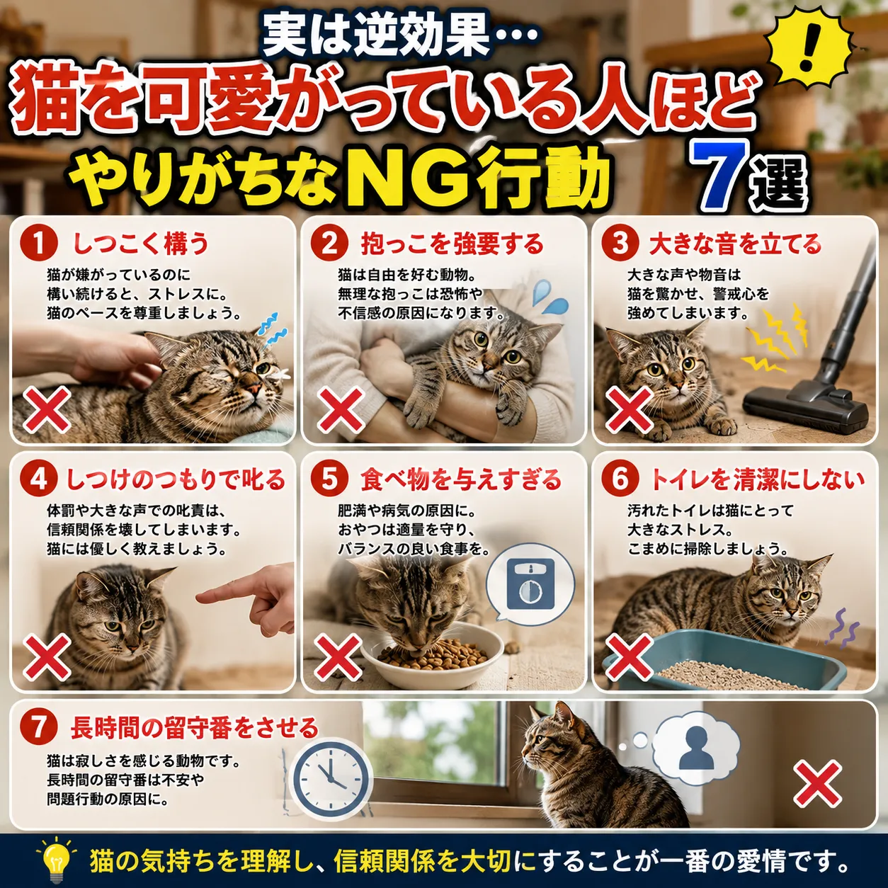実は逆効果…猫を可愛がっている人ほどやりがちなNG行動7選